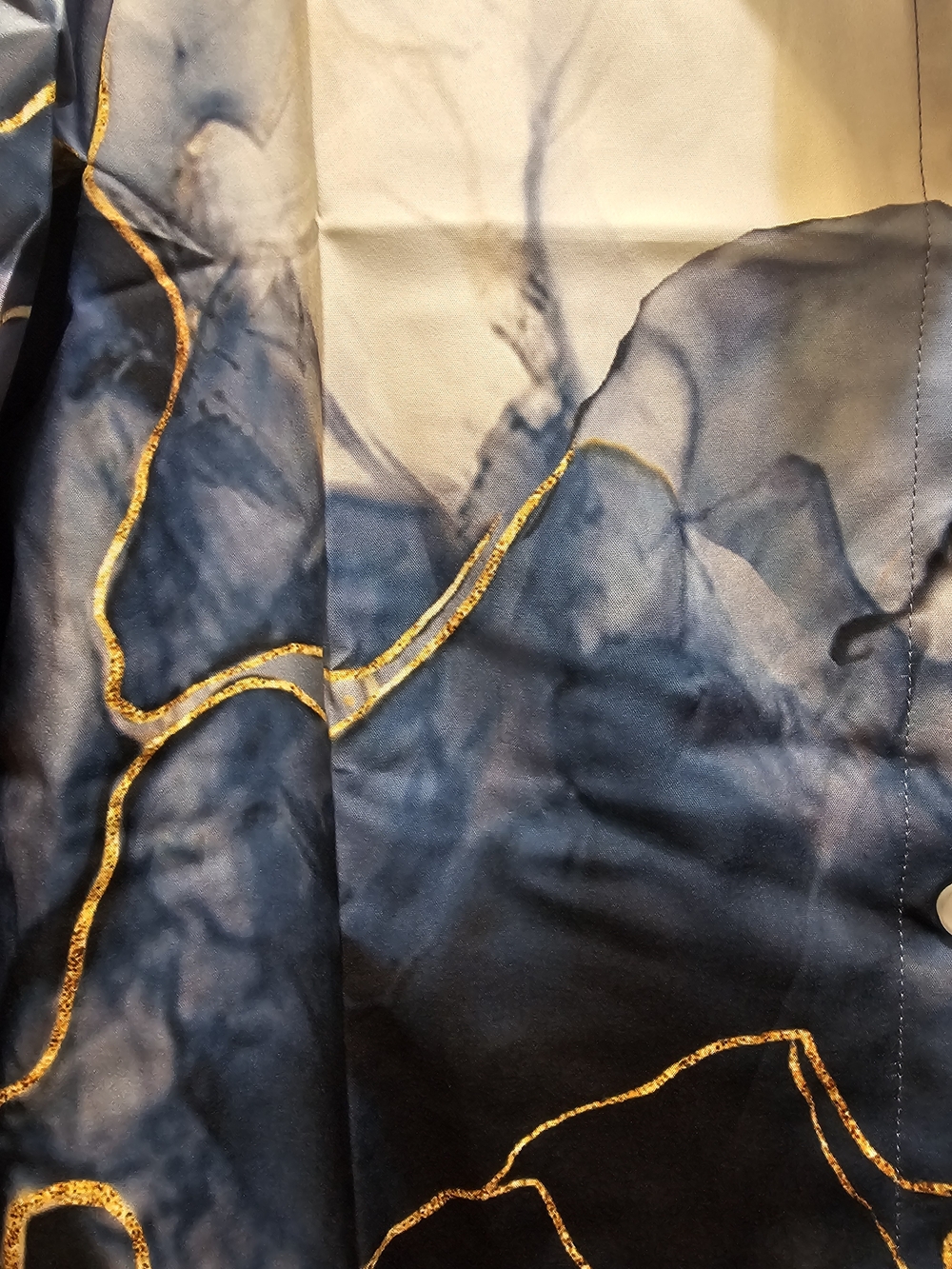 New Women’s Blue Marble Print Button-Up Shirt with Gold Accents - Picture 2 of 4